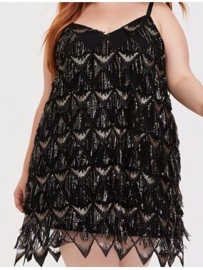 torrid Black Beaded Fringe Plus Size Slip Dress